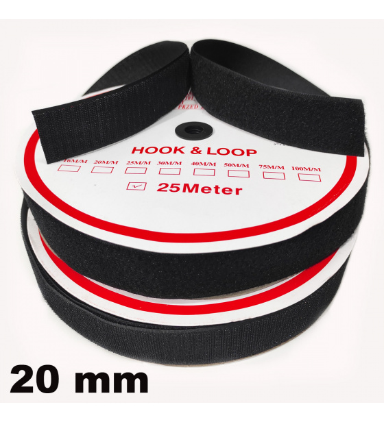 Pásek na suchý zip Háček a Smyčka set černý 20 mm balení 25 m