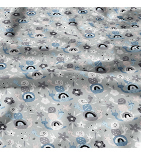 Cotton fabric by the meter. Snails Gray on Gray