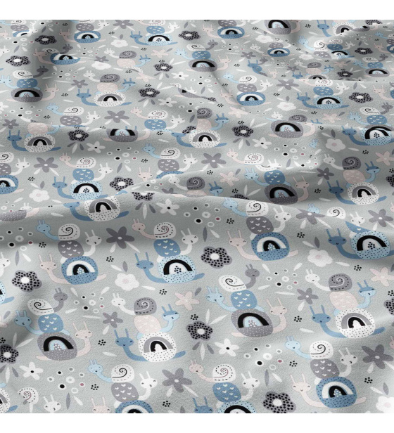 Cotton fabric by the meter. Snails Gray on Gray