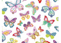 Cotton fabrics, by the meter. Colorful butterflies on white