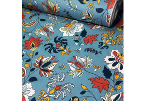 Cotton fabric with flowers on Blue