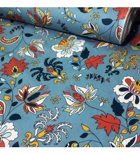 Cotton fabric 100% cotton, 125 g/m², width 160 cm, flowers on blue