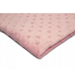 Minky fabric with hearts, 320 g/m², width 160 cm, by the meter, light pink