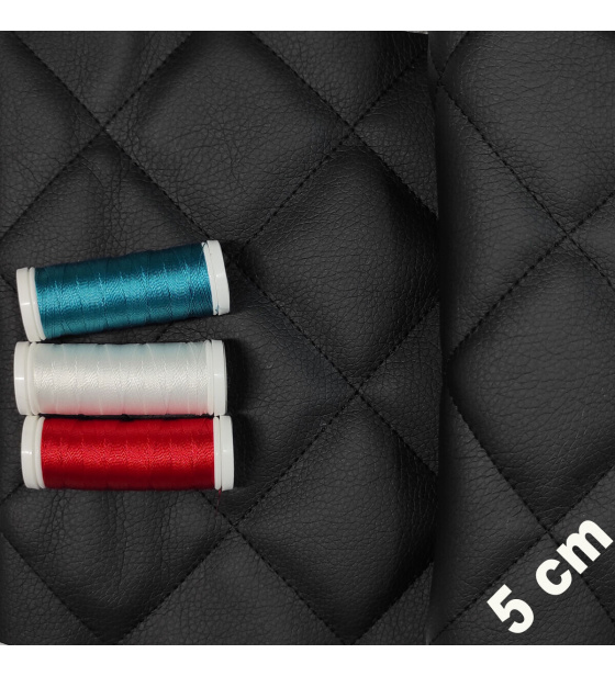 Eco-leather 5x5 color Black quilted with Black threads 1.15 m x 1.1 m