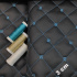 Eco-leather MIX 3x3 cm color black quilted with turquoise threads, by the meter, 145 cm