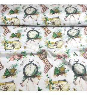 Christmas cotton fabric, by the meter, width 160 cm, Christmas motif on White