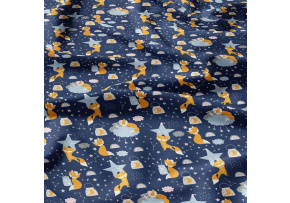 Cotton fabrics, by the meter. Foxes on the Blue