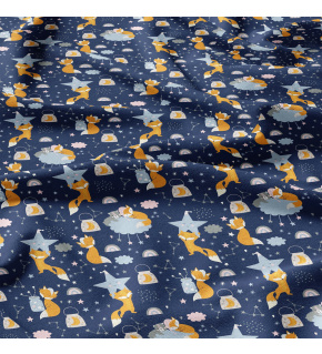 Cotton fabrics, by the meter. Foxes on the Blue