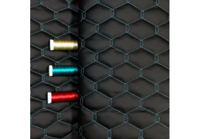 Eco-leather GEO color Black quilted with Turquoise threads, by the meter, 145 cm
