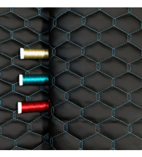 Eco-leather GEO color black quilted with turquoise threads, by the meter, 145 cm