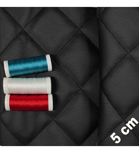 Eco-leather 5x5 color Black quilted with Black threads 1.15 m x 1.1 m