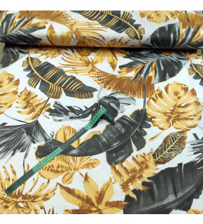Cotton fabric 100% cotton, 125 g/m², width 160 cm, yellow-graphite monstera Cotton fabric 100% cotton, 125 g/m², width 160 cm, yellow-graphite monstera