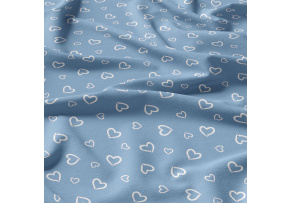 Decorative cotton fabric, by the meter, White Hearts on Blue
