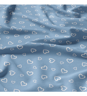 Decorative cotton fabric, by the meter, White Hearts on Blue