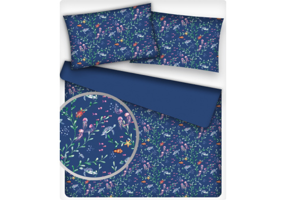 Dětské bavlněná látka metráž vzor Vodný svět granátový podklad