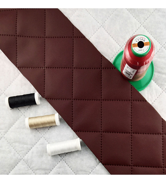Ultrasonically quilted faux leather, burgundy color, 1.45 m x 0.2 m