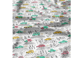 Children's cotton fabric by the meter Cars on Mint