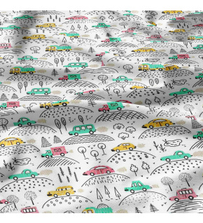 Children's cotton fabric by the meter Cars on Mint