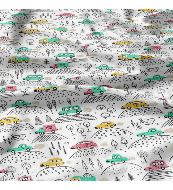 Children's cotton fabric by the meter Cars on Mint