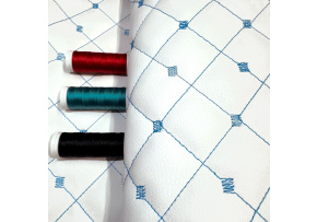 Eco-leather MIX 3x3 cm color White quilted with Turquoise threads, by the meter, 145 cm