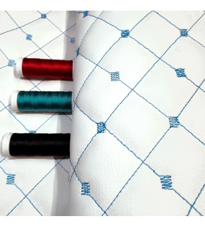 Eco-leather MIX 3x3 cm color white quilted with turquoise threads, by the meter, 145 cm