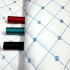 Eco-leather MIX 3x3 cm color white quilted with turquoise threads, by the meter, 145 cm