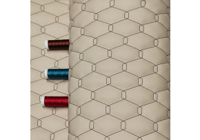 Eco-leather GEO color Beige quilted with Brown threads, by the meter, 145 cm