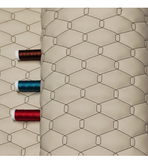 Eco-leather GEO color beige quilted with brown threads, by the meter, 145 cm