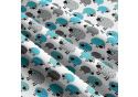 Cotton fabrics, by the meter. Turquoise Sheep on White