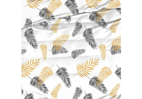 Cotton Fabric Leaves Black and Yellow on White