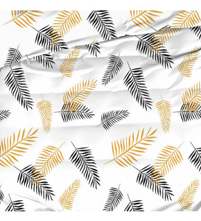 Cotton fabric 100% cotton, 125 g/m², width 160 cm, black and yellow leaves on white