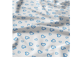 Decorative cotton fabric, by the meter, Blue Hearts on White