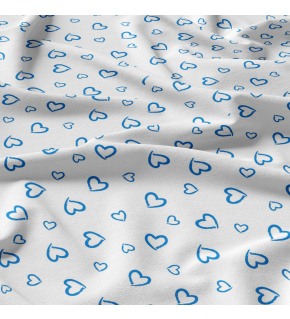 Decorative cotton fabric, by the meter, Blue Hearts on White