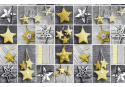Christmas cotton fabric, by the meter, width 160 cm, Christmas ornaments stars Red on Yellow