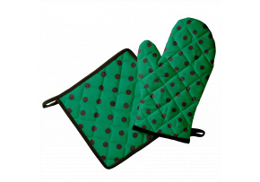 Kitchen Oven Mitt and Pot Holder, Green Polka Dot