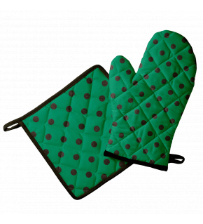 Kitchen Oven Mitt and Pot Holder, Green Polka Dot