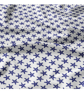 Children's cotton fabric by the meter Starfish Blue on White
