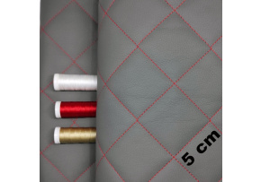 Eco-leather 5x5 Graphite color quilted with Red threads, by the meter, 145 cm