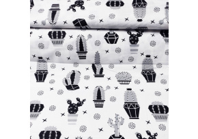 Cotton Fabric Cacti Black on White
