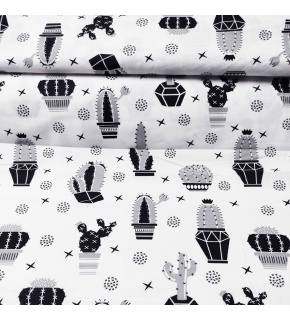 Cotton fabric 100% cotton, 125 g/m², width 160 cm, black cacti on white Cotton fabric 100% cotton, 125 g/m², width 160 cm, black cacti on white