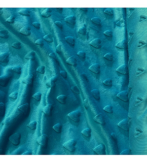 Minky fabric with hearts, 320 g/m², width 160 cm, by the meter, turquoise