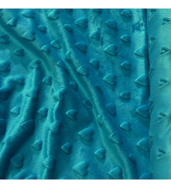 Minky fabric with hearts, 320 g/m², width 160 cm, by the meter, turquoise