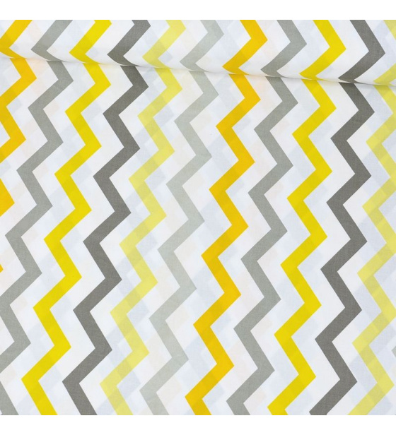 Dekorační dětské bavlněné látky metráž Cikcak barva šedá a žlutá