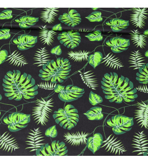 Cotton fabric 100% cotton, 125 g/m², width 160 cm, green palm on black