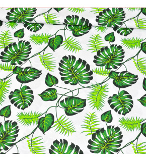 Cotton fabric 100% cotton, 125 g/m², width 160 cm, green palm on white