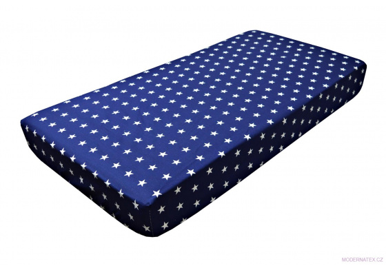 Cot bed fitted sheet cotton with elastic 120x60 cm STARS on NAVY BLUE