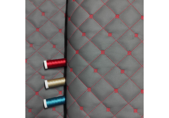 Quilted eco-leather MIX 3x3 cm color Gray-Red 1.45 m x 0.7 m