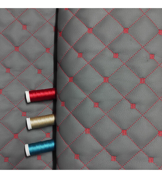 Quilted eco-leather MIX 3x3 cm color Gray-Red 1.45 m x 0.7 m
