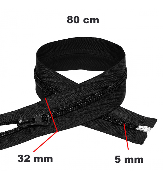Spiral Zipper, Detachable, Black, 32 mm, Length 80 cm