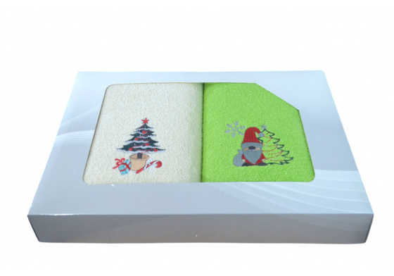 Set of Terry Towels 2 pcs 70x140 cm, color Green and Ecru